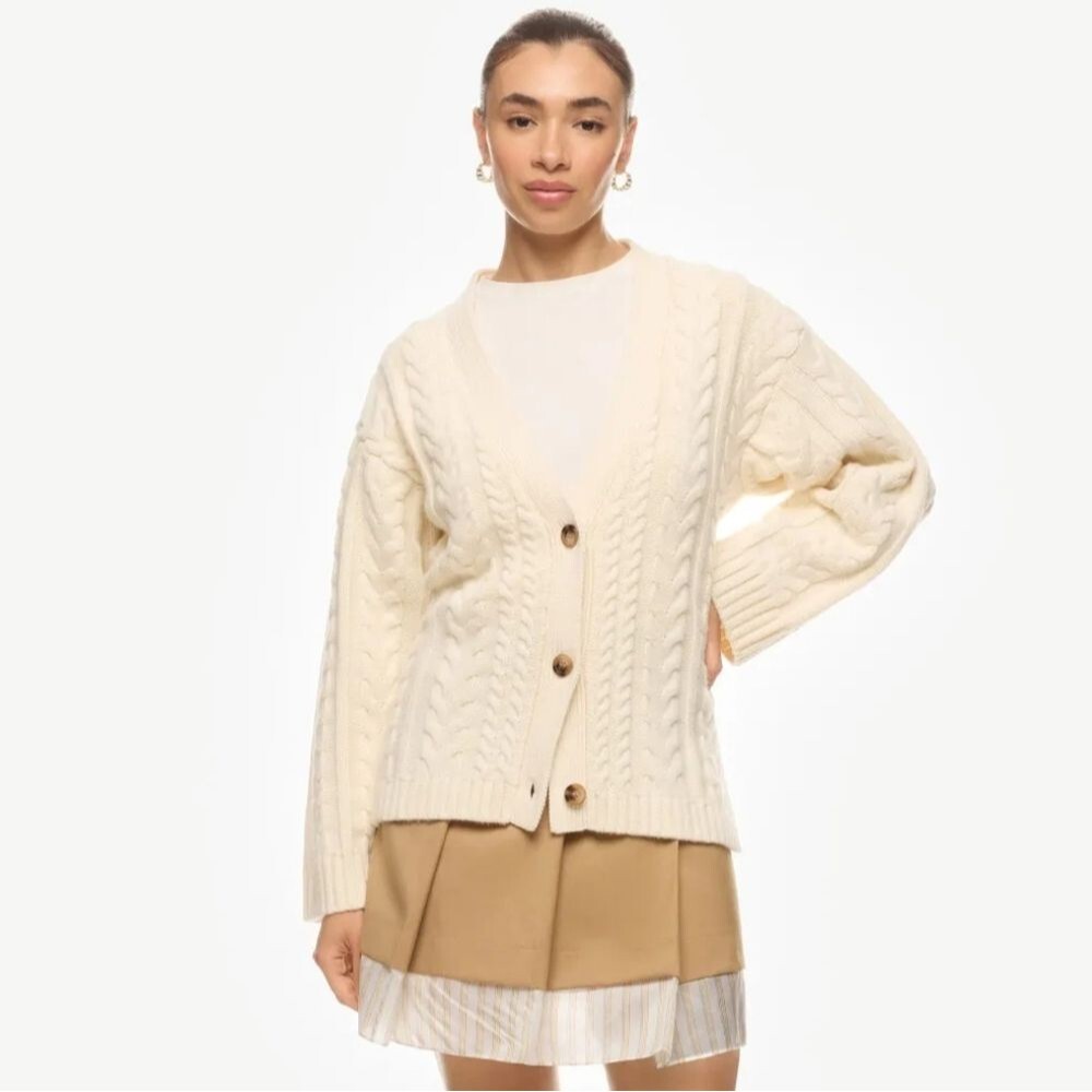 Marissa Webb Cream Cable Knit Chunky Cardigan Sweater Size S